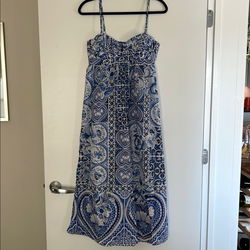 Caroline Constas Blue and White Patterned Dress
